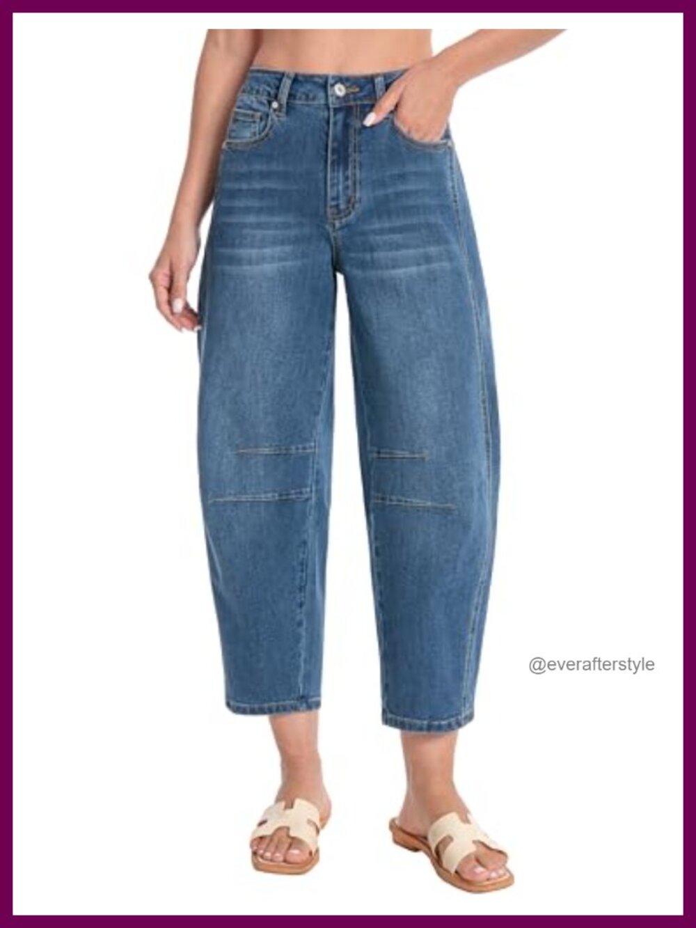 Women's Wide Leg Cropped Barrel Jeans Soft Stretchy Denim High Waist Ankle